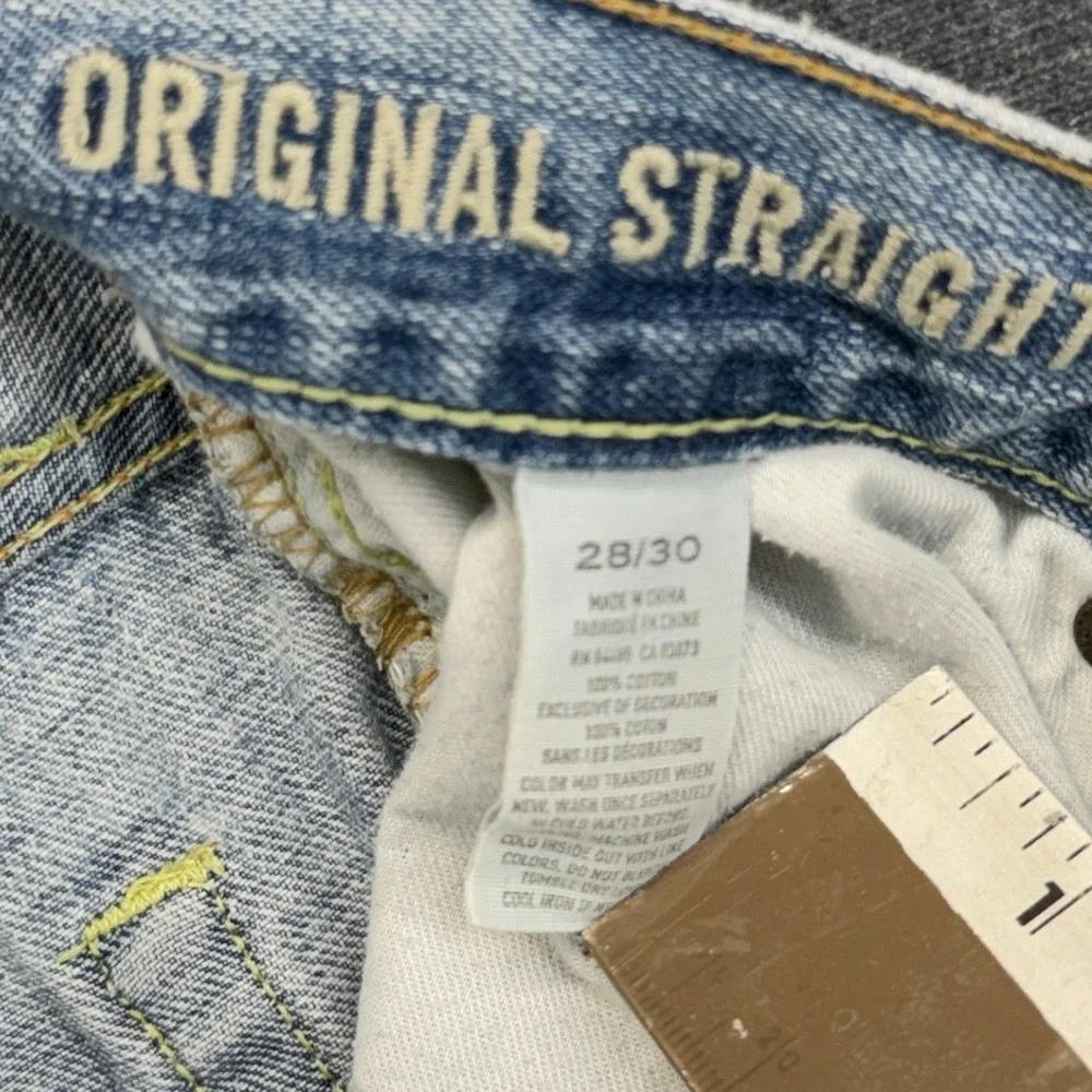 American Eagle Original Straight Mens 28x30 Light Wash Cotton Distressed Jeans